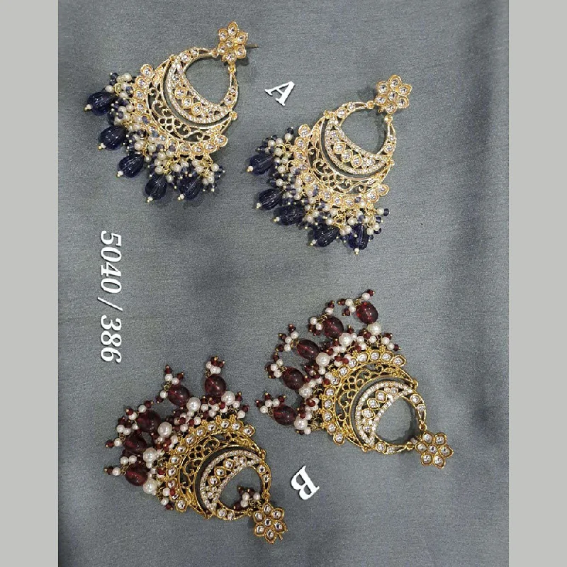 Geometric Earrings-Deep Enterprises Kundan Stone And Beads Dangler Earrings