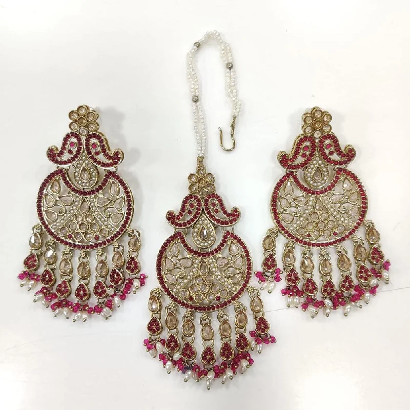 Trendy Dangle Earrings-Manisha Jewellery Gold Plated Crystal Stone And Pearls Dangler Earrings With Maangtika