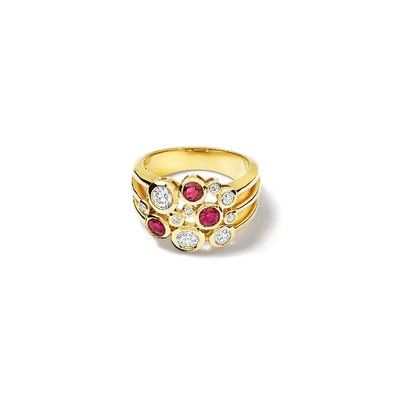 Stackable Rings for Women-Cirkel Ring 18ct Yellow Gold - Ruby & Diamond