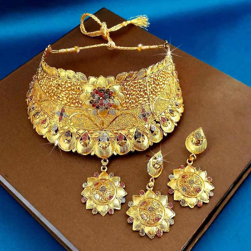 Fashionable Layered Necklaces-Kalyani Forming Gold Plated Traditional Designer Necklace & Earring Set