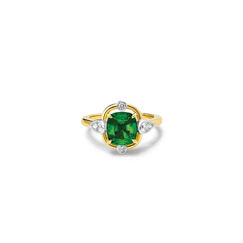 Elegant Sapphire Rings-Compass Ring 18ct Yellow Gold - Green Tourmaline & Diamond