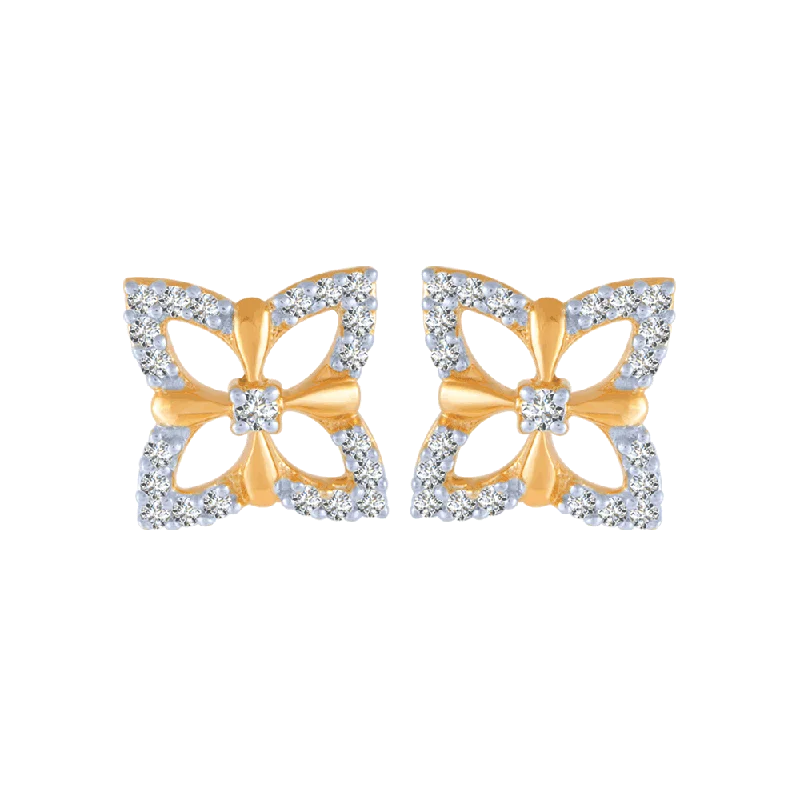 Bright Silver Earrings-14KT (585) Yellow Gold And Diamond Stud Earrings For Women