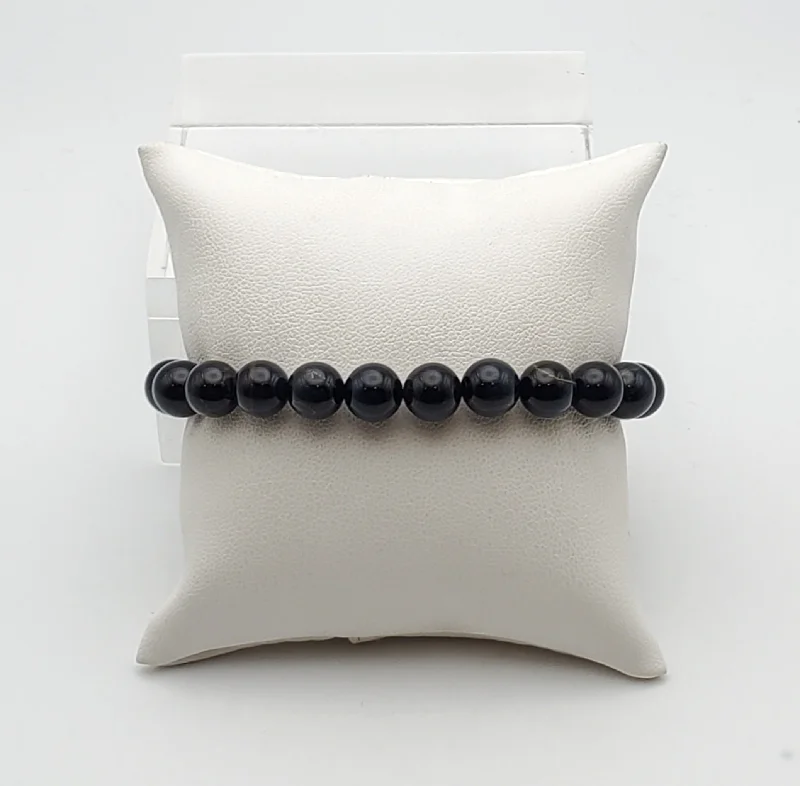 Pearl and Gemstone Bracelets-Black Tiger's Eye Beaded Stretch Bracelet