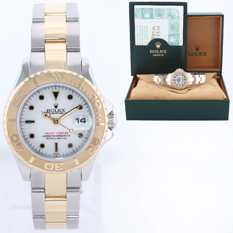 Fashionable Leather Watches for Men-PAPERS Ladies Rolex Yacht-Master White Sapphire 69623 Two Tone Yellow Gold Watch