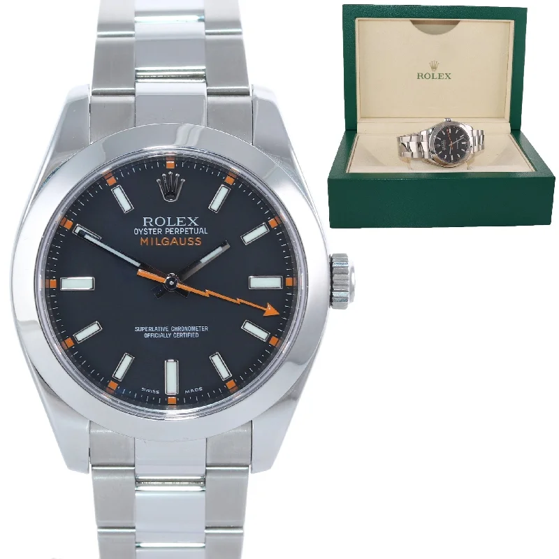 Stylish Stainless Steel Watches-Rolex Milgauss 116400 Steel Black Dial 40mm Anti Magnetic Oyster Watch Box