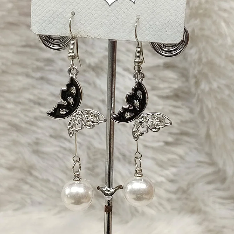 Handcrafted Silver Earrings-Diyu Dhyu Silver Plated Austrian Stone Dangler Earrings