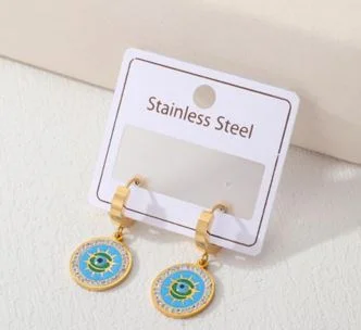 Colorful Hoop Earrings-Tarohi JewelsStainless Steel Gold/Rosegold Plated Evil Eye Hoops Earring- STNER 4931