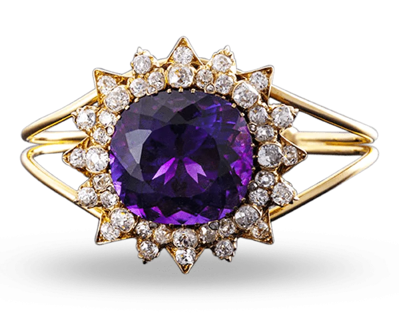 Bold Statement Bracelets-Amethyst and Diamond Bangle Bracelet, 50.00 Carats