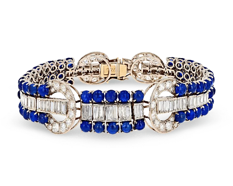 Silver Heart Charm Bracelets-Art Deco Sapphire and Diamond Bracelet, 25.00 Carats