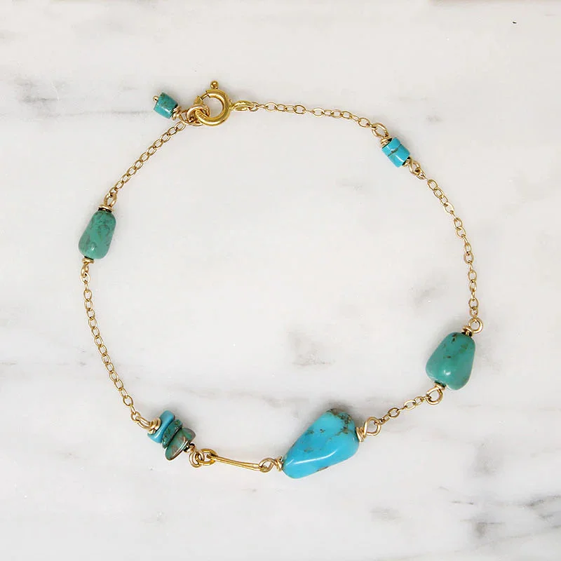 Custom Wedding Bracelets-Turquoise Bead & Gold Filled Chain Bracelet by Brin