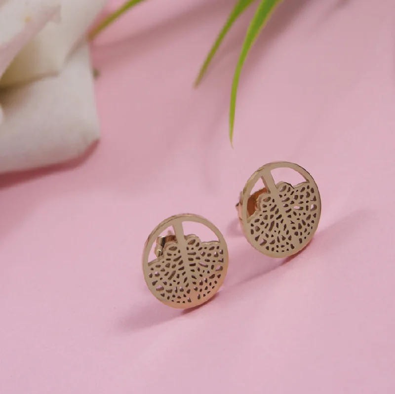 Unique Stud Earrings-Tarohi JewelsStainless Steel Gold Plated Stud Earring- STNER 3879