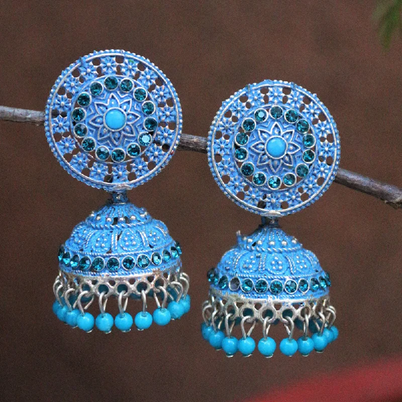 Silver Threader Earrings-H K Fashion Silver Plated  Pearls Jhumki Earrings