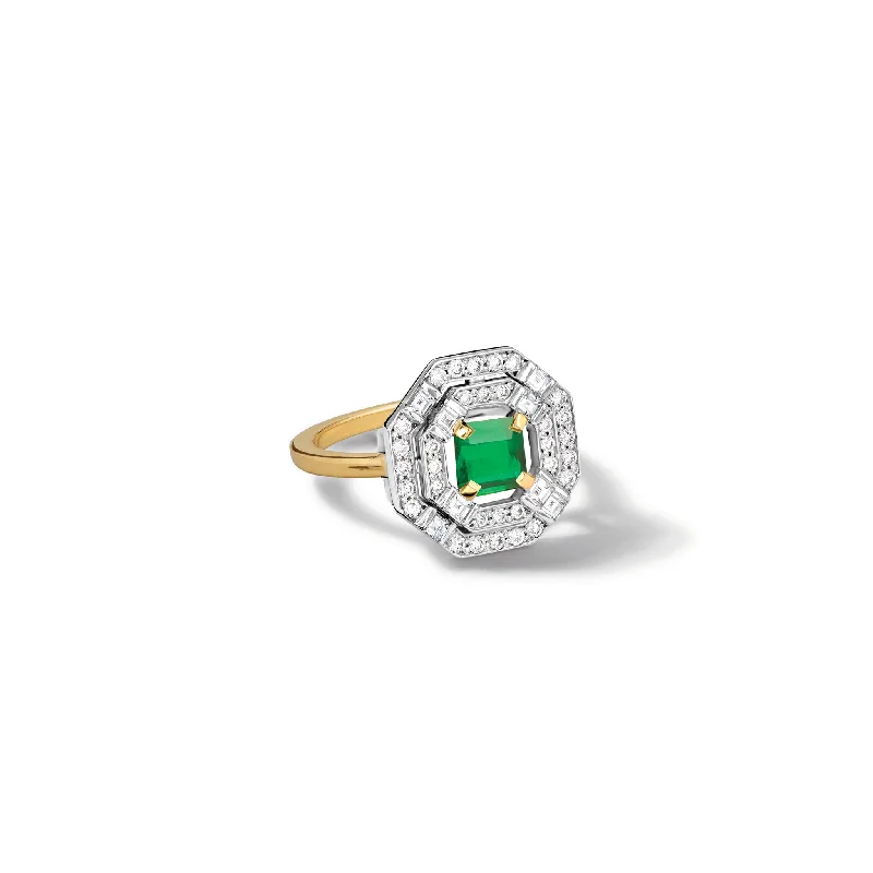 Fashionable Cocktail Rings-Heloise Engagement Ring 18ct White & Yellow Gold - Emerald & Diamond