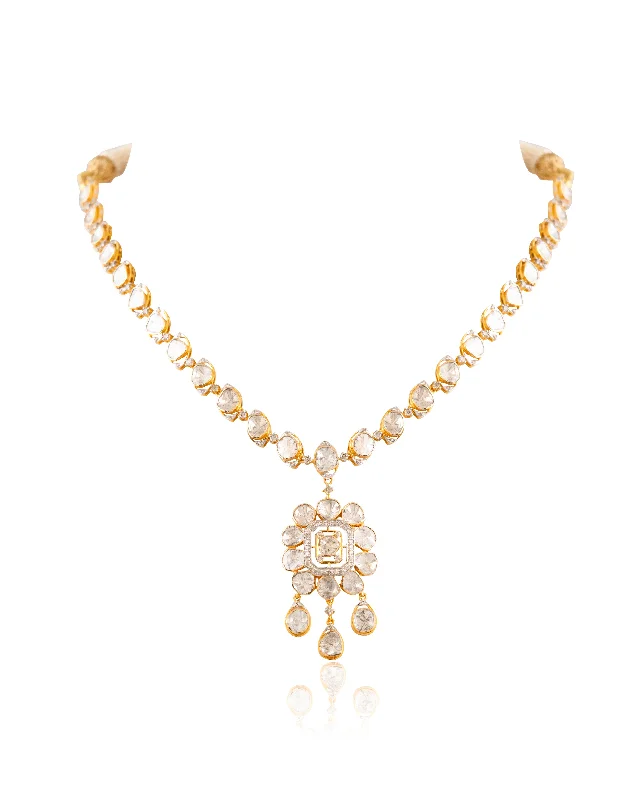 Long Diamond Necklaces-Ragini Polki And Diamond Necklace