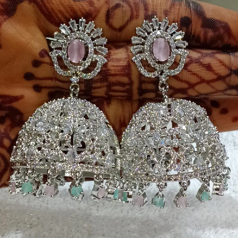 Fashionable Gold Earrings-Kavita Art Silver Plated American Diamond Jhumki