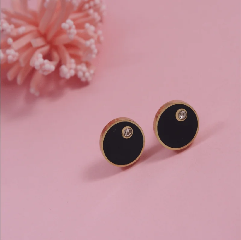 Handcrafted Pearl Earrings-Tarohi Jewels Stainless Steel Rosegold Plated Black Disc Stud Earring- STNER 3910