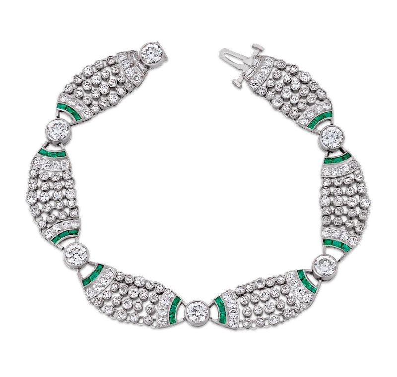 Simple Beaded Bracelets-Art Deco Diamond and Emerald Bracelet