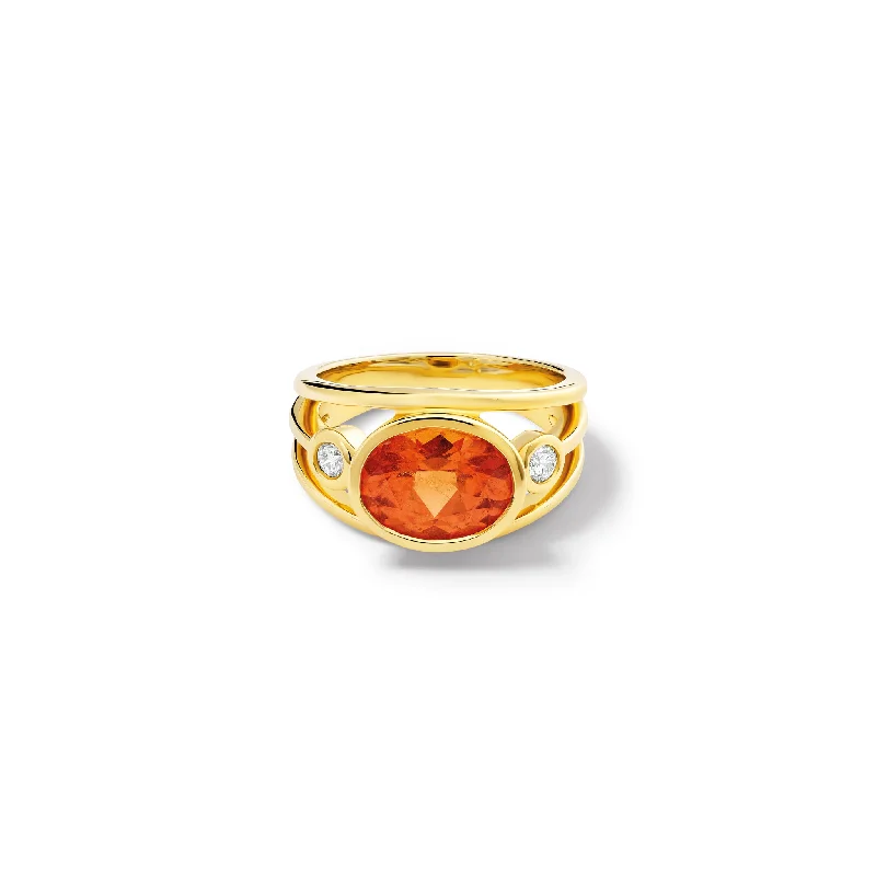 Stunning Diamond Rings-Aeneus Ring 18ct Yellow Gold - Mandarin Garnet & Diamond