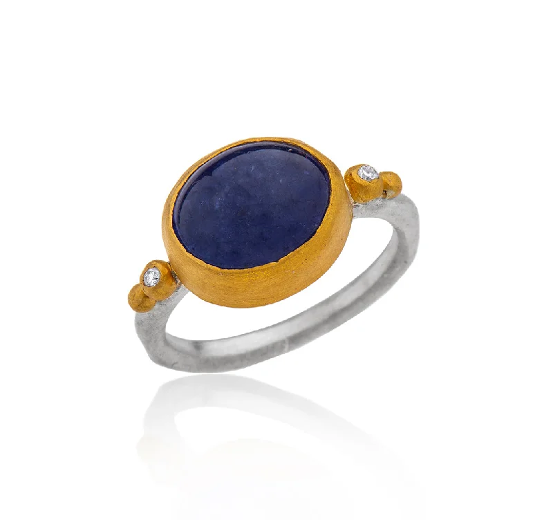 Stackable Engagement Rings-Nava Zahavi Yellow Gold Oval Tanzanite and Diamonds Ring