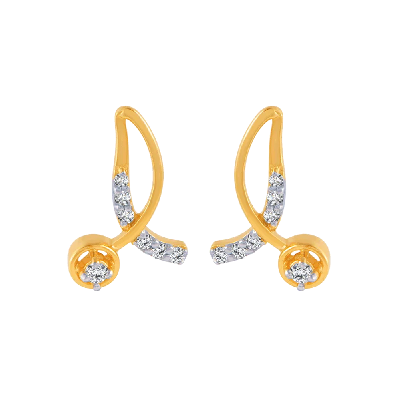 Art Deco Earrings-14KT (585) Yellow Gold And Diamond Stud Earrings For Women