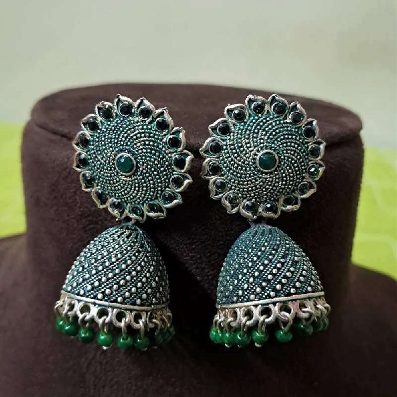 Turquoise Earrings for Women-H K Fashion Oxidised Plated  Pearls Jhumki Earrings