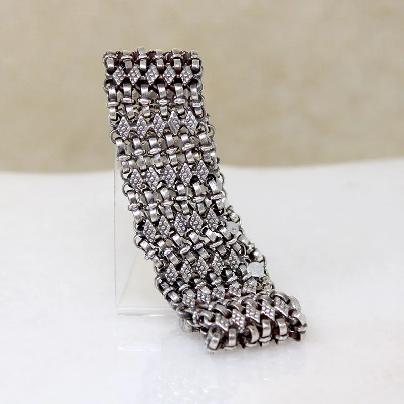 Simple Charm Cuff Bracelets-Slinky Silver Mesh Bracelet