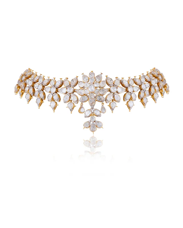 Gold-Plated Necklaces-Zavera Polki And Diamond Necklace