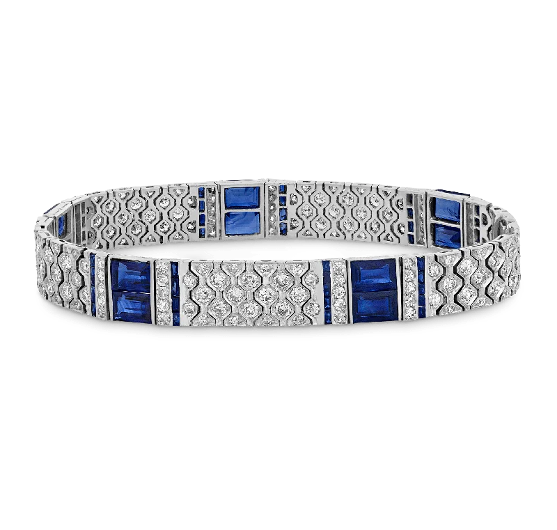 Elegant Crystal Cuff Bracelets-Charles Holl Art Deco Sapphire and Diamond Bracelet