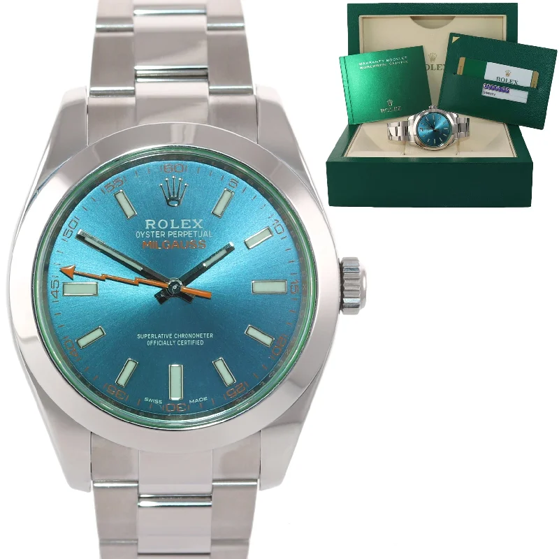 Classic Silver Watches for Women-2017 PAPERS Rolex Milgauss Blue Dial Anniversary Green 116400GV Steel Watch Box