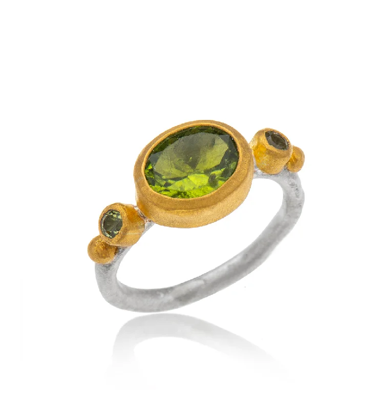 Colorful Gemstone Wedding Rings-Nava Zahavi Yellow Gold Oval Peridot Ring