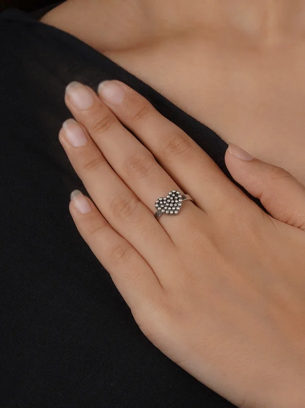 Simple Gold Rings for Women-Grey Color Silver Plated Tribal Ring - EK-SFRNG192