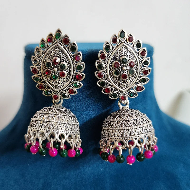 Customizable Earrings for Gifts-H K Fashion Oxidised Plated Austrian Stone And Pearls Jhumki Earrings