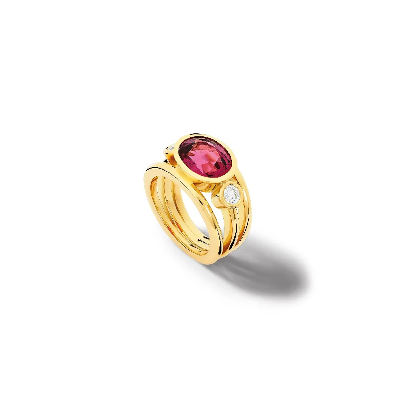 Stackable Diamond Rings-Aeneus Ring 18ct Yellow Gold - Pink Umbalite Garnet & Diamond