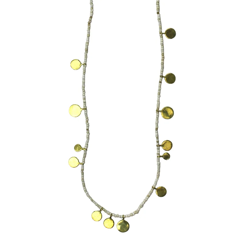 Stylish Gold Chokers-Necklace, Brass Tabs on White Beads