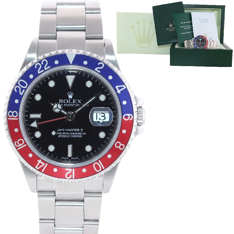 Affordable Digital Watches-PAPERS 2005 Rolex GMT-Master 2 Pepsi Black Blue Red Steel 16710 Watch Box