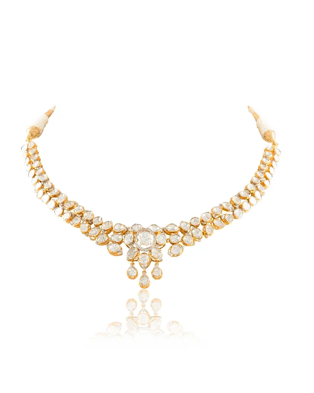 Elegant Wedding Pendant Necklaces-Zinat Polki And Diamond Necklace