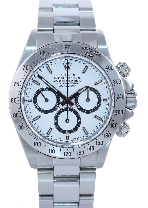 Solar-Powered Sports Watches-1998 Rolex 16520 Zenith Daytona Tritium White Dial 40mm Chronograph Watch Box