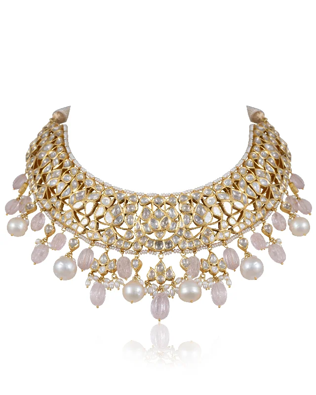 Gold-Plated Choker Necklaces-Taniya Jadau Polki Necklace