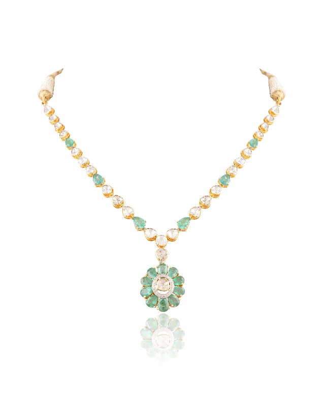 Green Turquoise Necklaces-Taahira Polki And Diamond Necklace