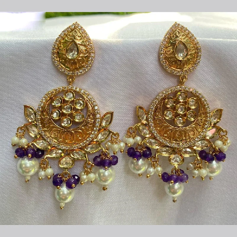 Silver Tassel Earrings-Royal Kundan Jewellery Gold Plated Crystal Stone And Beads Dangler Earrings