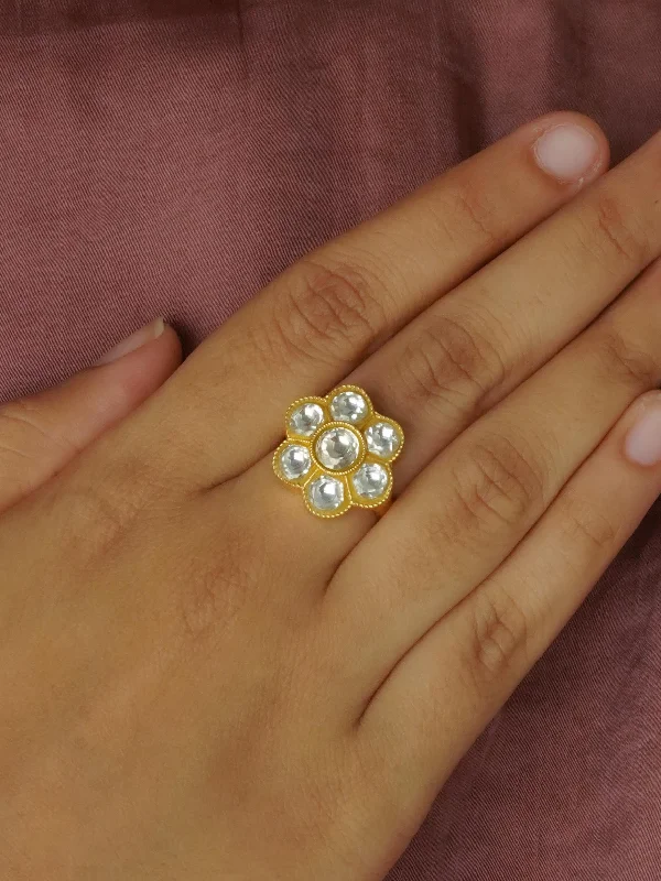 Birthstone Diamond Rings-White Color Gold Plated Ring - TR-RNG41