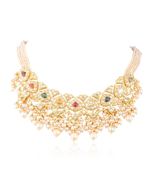 Crystal Flower Necklaces-Ananya Polki Necklace