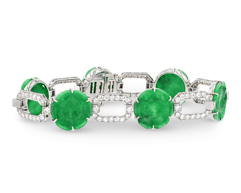 Handmade Beaded Bracelets-Art Deco Jade and Diamond Bracelet