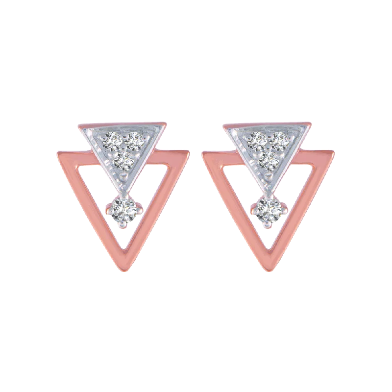 Simple Rose Gold Earrings-14KT (585) Rose Gold And Diamond Stud Earrings For Women