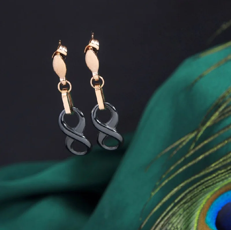 Unique Boho Earrings-Tarohi JewelsStainless Steel Rosegold Plated Infinity Figure 8 Dangle Earring-STNER 2736