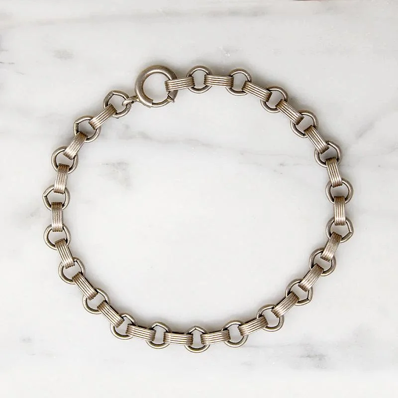 Friendship Bracelets for Teens-Edgy Ribbed Link Sterling Silver Bracelet