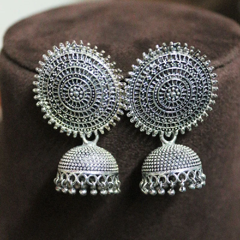 Unique Hoop Earrings-H K Fashion Oxidised Plated Jhumki Earrings