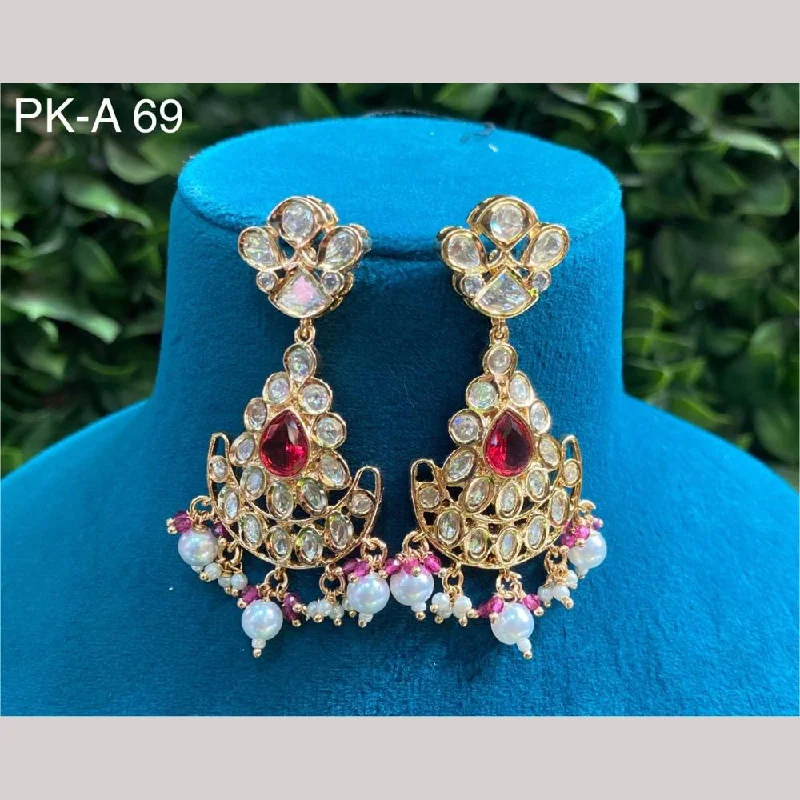 Classy Diamond Earrings-Amoliya Jewels Gold Plated Polki Kundan Stone And Pearls Dangler Earrings