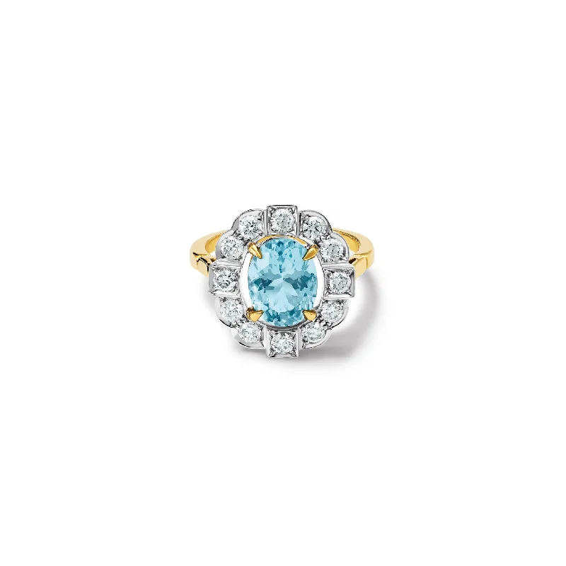 Elegant Emerald Rings-Katterina Ring 18ct Yellow & White Gold - Aquamarine & Diamond