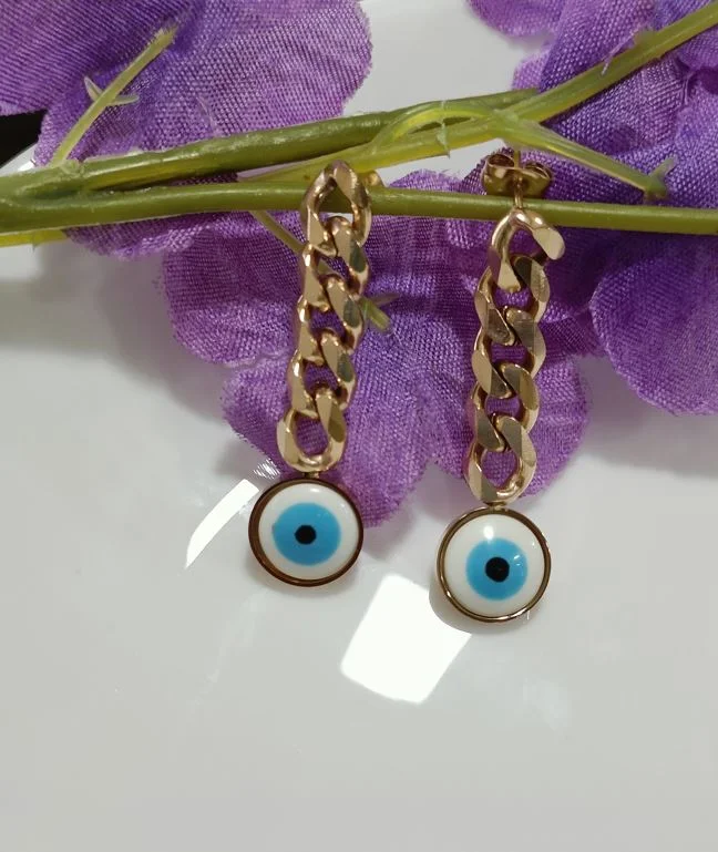 Chunky Earrings for Parties-Tarohi Jewels Stainless Steel Gold/Rosegold Plated Evil Eye Chain Earring- STNER 2587